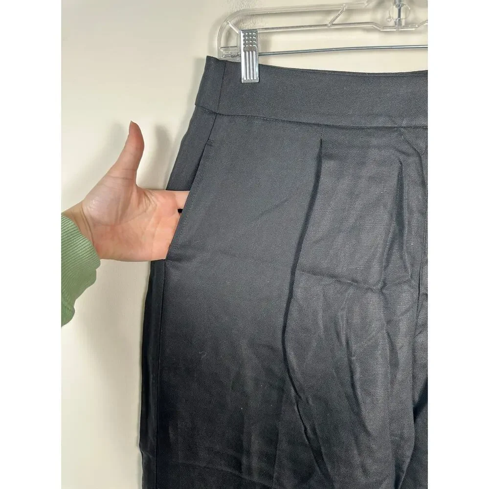 NWT J. Crew Linen Blend Lined Cropped‎ Wide Leg Pleat Front Size 10 Black